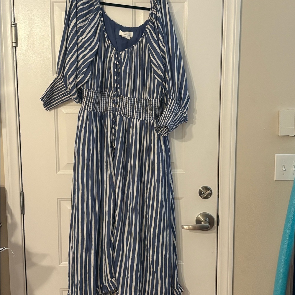 Anthropologie Blue and White Striped Maxi Dress